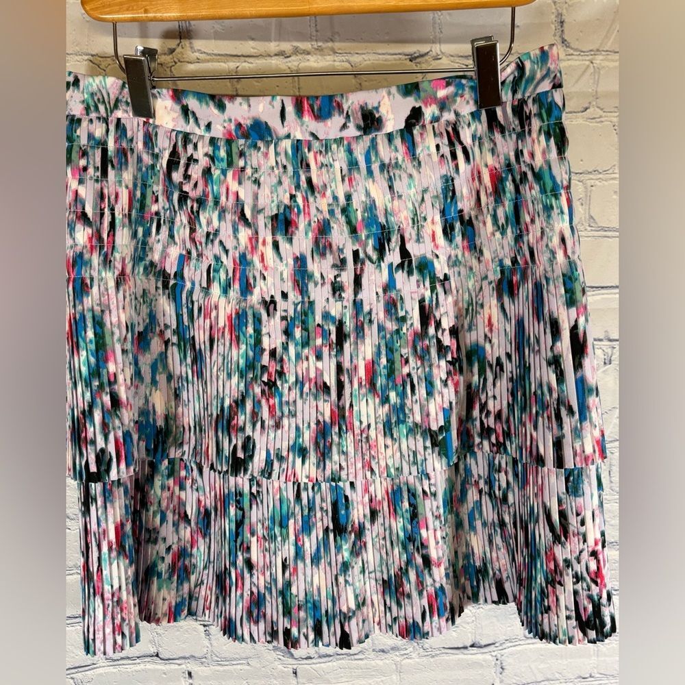 J Crew Micro Pleated Abstract Watercolor Tiered Cottagecore Mini Skater Skirt 6